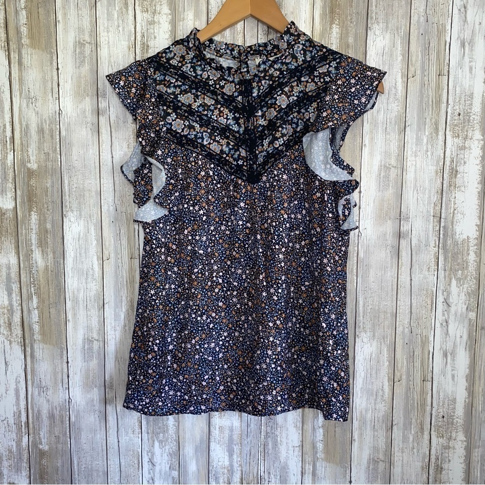 NWT Halston Lace Appliqué Washed Satin Poppy Blouse